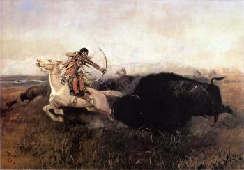 Charles Marion Russell : Indians Hunting Buffalo